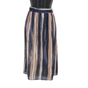 Modcloth Midi Skirt Women Size 2X Watercolor Striped Flowy Artsy Festival Office